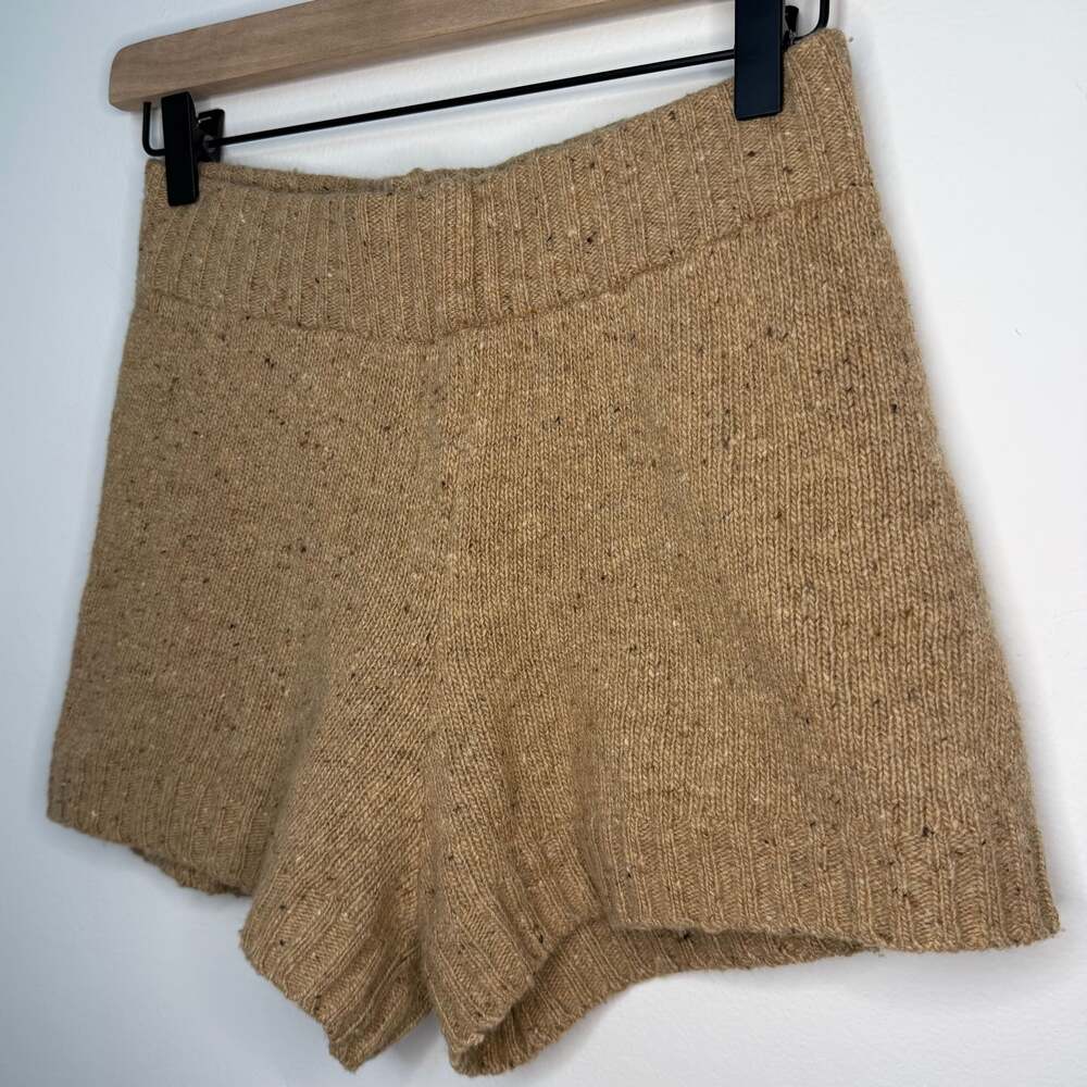 Zara Wool Sweater Cozy High Rise Shorts Loungewear Brown Chunky Knit Small